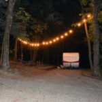 retro camper night campsite