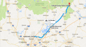 alpharetta to tallulah gorge map