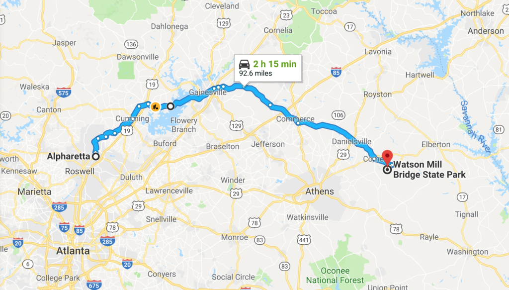 alpharetta-to-watson-mill-bridge-state-park-directions