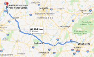 alpharetta to reelfoot lake state park
