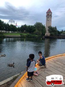 Spokane-Canal-Geese-with-Tower
