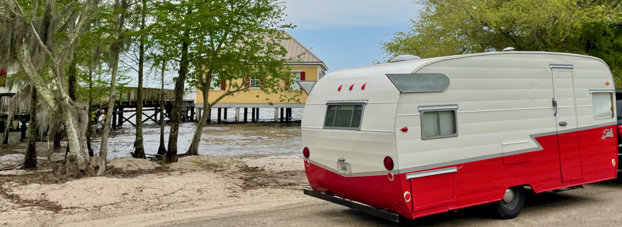 Red Retro Camper Shasta Airflyte Deluxe